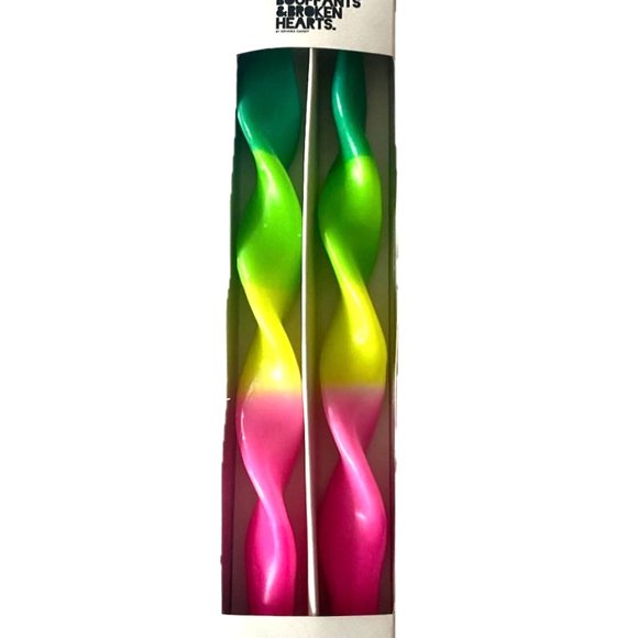 Artisan Twisted Taper Candles Bouffants & Broken Hearts Dip Neon Dyed  NEW - Picture 1 of 4